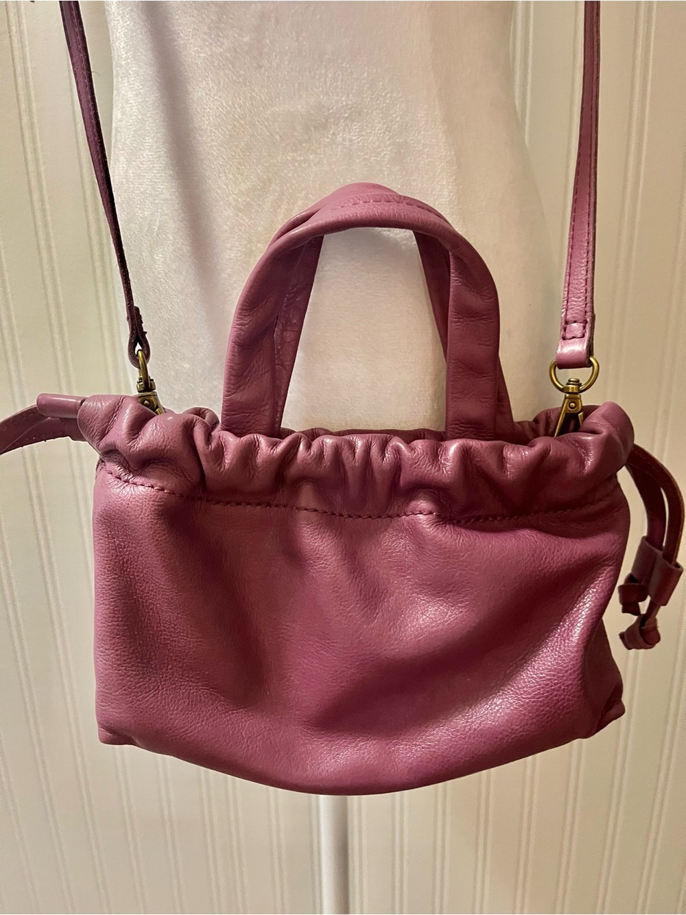 Madewell Dusty Purple Leather Drawstring Crossbody Bag